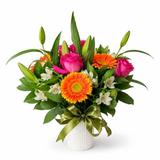 Orange Gerbera and Pink Rose Arrangement