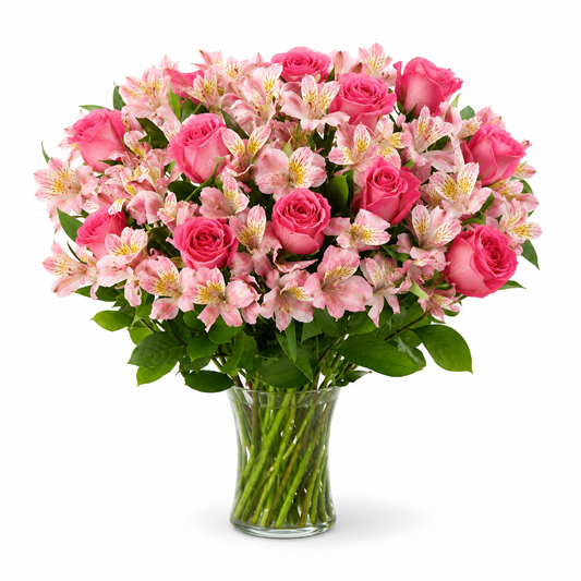 Pink Rose and Alstroemeria Vase Arrangement