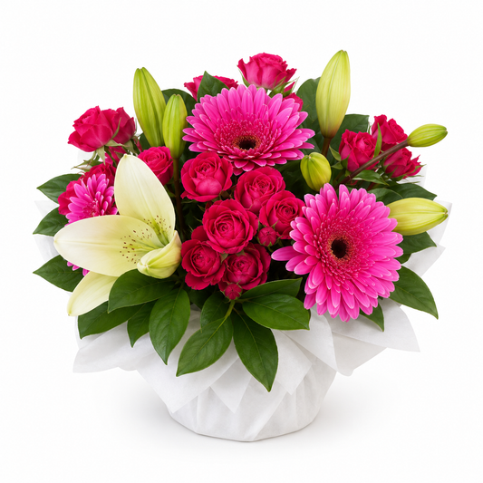 Hot Pink Rose and Lily Bouquet
